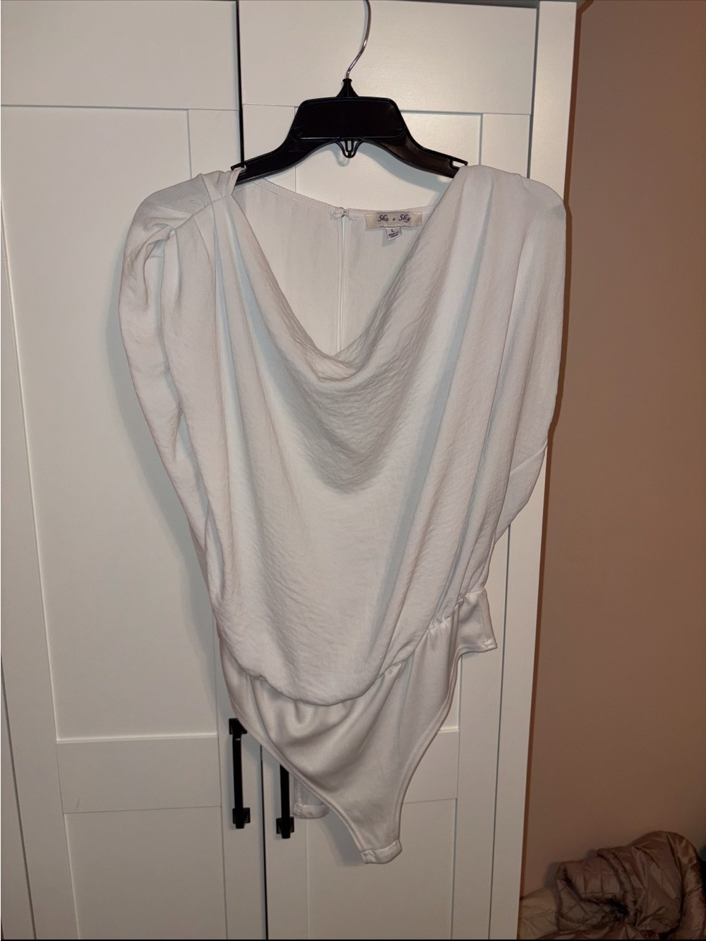 She + Sky White Cowl Neck Bodysuit Sweater